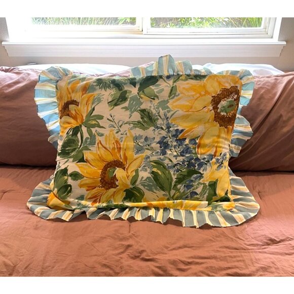 Vintage Sunshine Curtains Pillowcase Standard Size Pillow Sunflowers Hyacinth - Picture 2 of 6